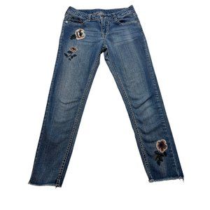 Vigoss Girls Adjustable Waist Girls Floral Raw Hem Jeans Size 12